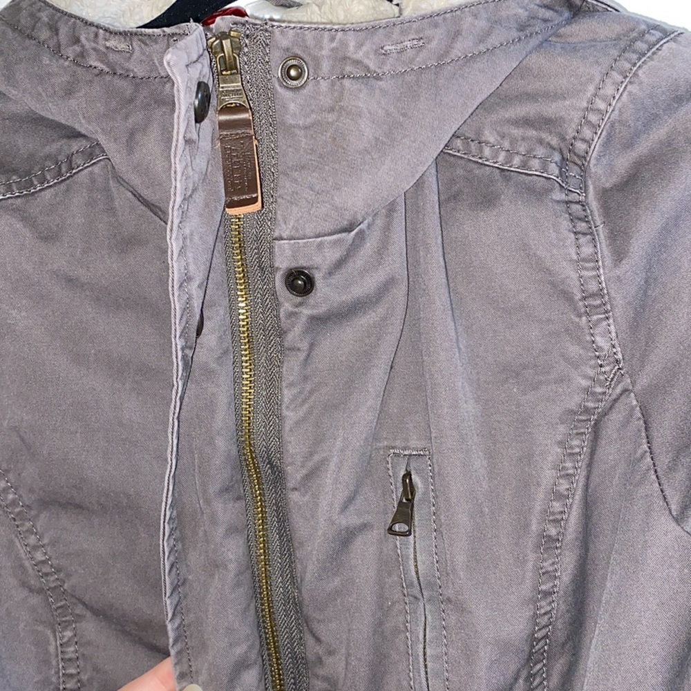 Grey Drawstring Utility Sherpa Jacket - Picture 4 of 7